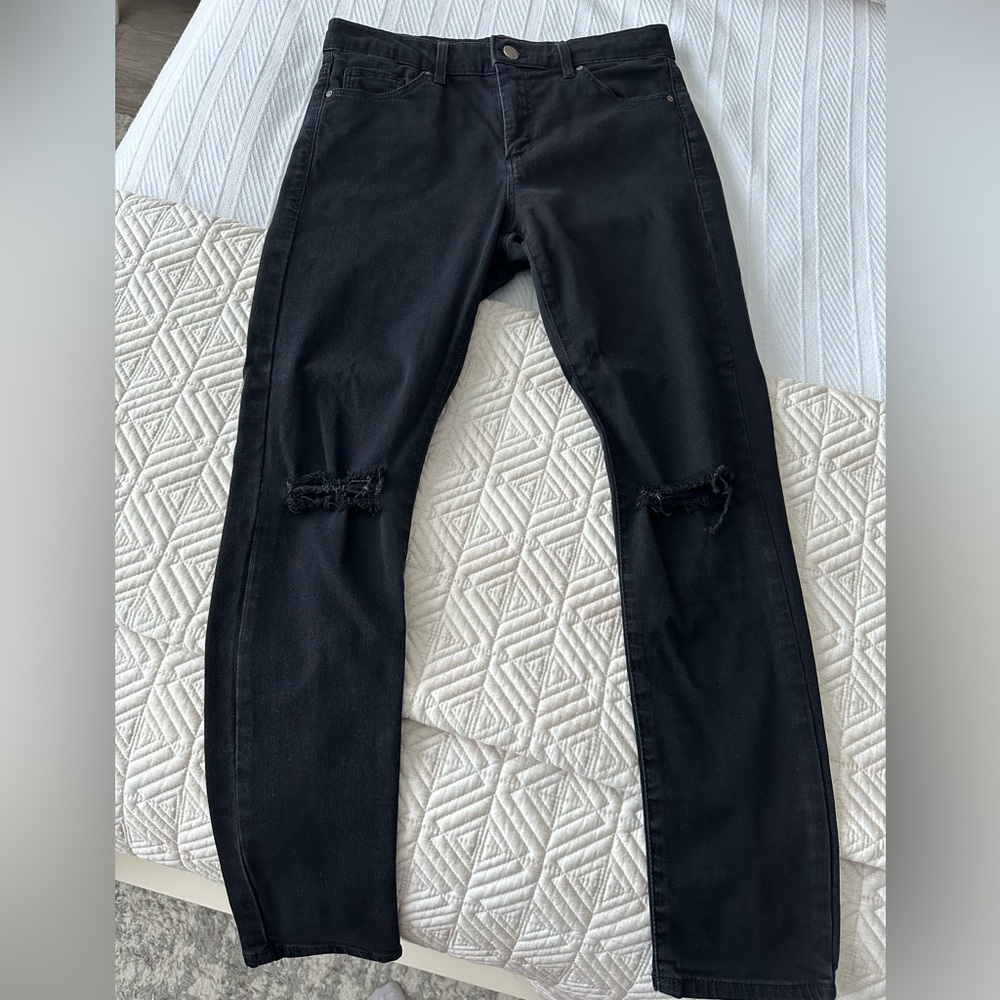 Topshop Moto Jamie High Waist Black Ripped Skinny Jeans Size W30 L30